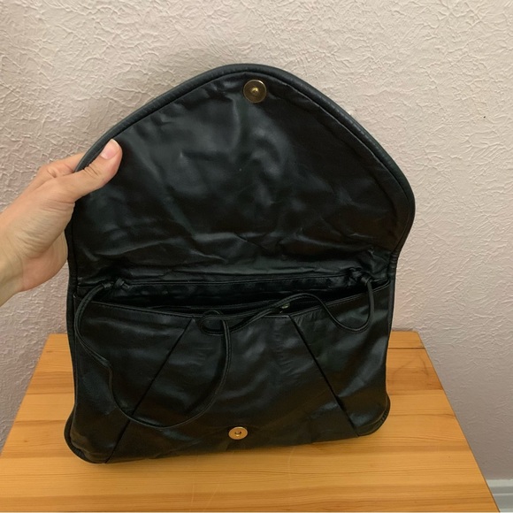 Vintage black leather clutch or crossbody purse with french coins - Picture 7 of 9